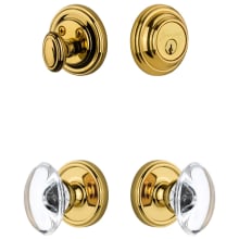 Georgetown Solid Brass Single Cylinder Keyed Entry Knobset and Deadbolt Combo Pack with Provence Crystal Knob and 2-3/8" Backset
