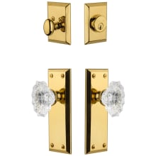 Fifth Avenue Solid Brass Single Cylinder Keyed Entry Knobset and Deadbolt Combo Pack with Biarritz Crystal Knob and 2-3/8" Backset