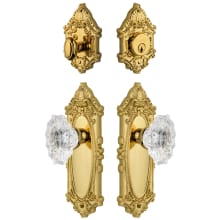Grande Victorian Solid Brass Single Cylinder Keyed Entry Knobset and Deadbolt Combo Pack with Biarritz Crystal Knob and 2-3/8" Backset