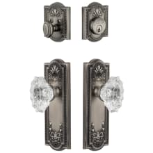 Parthenon Solid Brass Single Cylinder Keyed Entry Knobset and Deadbolt Combo Pack with Biarritz Crystal Knob and 2-3/8" Backset