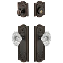 Parthenon Solid Brass Single Cylinder Keyed Entry Knobset and Deadbolt Combo Pack with Biarritz Crystal Knob and 2-3/8" Backset