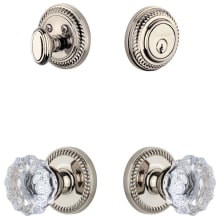 Newport Solid Brass Single Cylinder Keyed Entry Knobset and Deadbolt Combo Pack with Fontainebleau Crystal Knob and 2-3/8" Backset