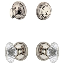 Newport Solid Brass Single Cylinder Keyed Entry Knobset and Deadbolt Combo Pack with Burgundy Crystal Knob and 2-3/8" Backset