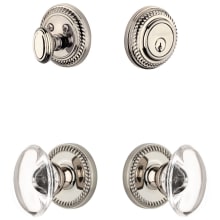 Newport Solid Brass Single Cylinder Keyed Entry Knobset and Deadbolt Combo Pack with Provence Crystal Knob and 2-3/8" Backset