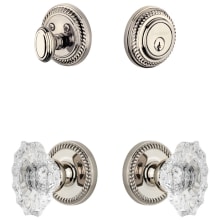 Newport Solid Brass Single Cylinder Keyed Entry Knobset and Deadbolt Combo Pack with Biarritz Crystal Knob and 2-3/8" Backset