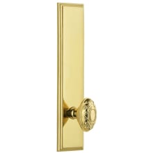 Carre Solid Brass Tall Plate Rose Passage Door Knob Set with Grande Victorian Knob and 2-3/8" Backset