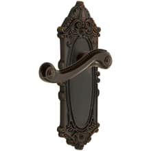 Grande Victorian Solid Brass Rose Right Handed Passage Door Lever Set with Newport Lever and 2-3/8" Backset