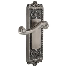 Windsor Solid Brass Rose Right Handed Privacy Door Lever Set with Newport Lever and 2-3/8" Backset