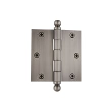 Solid Brass 3.5 x 3.5 Inch Plain Bearing Square Corner Mortise Door Hinge with Ball Finial - Single Hinge