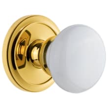 Circulaire Solid Brass Rose Passage Door Knob Set with Hyde Park Knob and 2-3/8" Backset