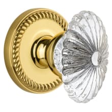 Newport Solid Brass Rose Privacy Door Knob Set with Burgundy Crystal Knob and 2-3/8" Backset