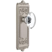 Antique Victorian Privacy Door Knob Set with Smooth Oval Crystal Knob and 2-3/8" Backset - Solid Brass / Lead Crystal