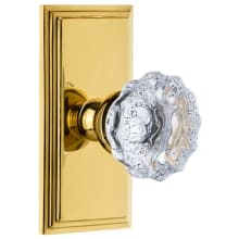 Carre Solid Brass Rose Passage Door Knob Set with Fontainebleau Crystal Knob and 2-3/8" Backset
