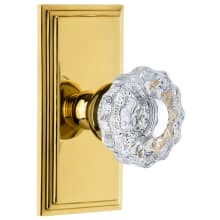 Carre Solid Brass Rose Passage Door Knob Set with Versailles Crystal Knob and 2-3/8" Backset