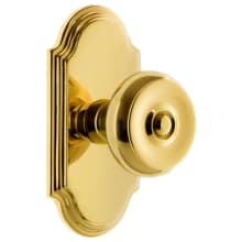 Arc Solid Brass Passage Door Knob Set with Bouton Knob and 2-3/4" Backset