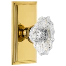 Carre Solid Brass Rose Passage Door Knob Set with Biarritz Crystal Knob and 2-3/4" Backset