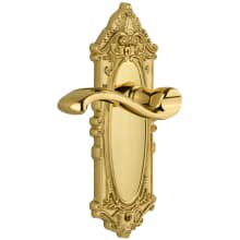 Grande Victorian Solid Brass Rose Right Handed Passage Door Lever Set with Portofino Lever and 2-3/4" Backset