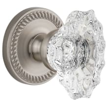 Newport Solid Brass Rose Privacy Door Knob Set with Biarritz Crystal Knob and 2-3/4" Backset