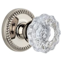 Newport Solid Brass Rose Privacy Door Knob Set with Versailles Crystal Knob and 2-3/4" Backset