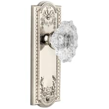Parthenon Solid Brass Rose Privacy Door Knob Set with Biarritz Crystal Knob and 2-3/4" Backset