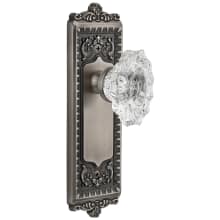 Windsor Solid Brass Rose Privacy Door Knob Set with Biarritz Crystal Knob and 2-3/4" Backset