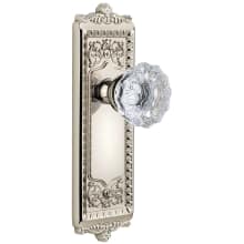 Windsor Solid Brass Rose Privacy Door Knob Set with Fontainebleau Crystal Knob and 2-3/4" Backset
