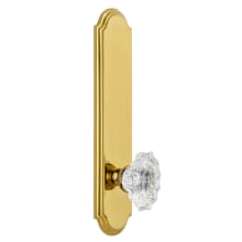 Arc Solid Brass Tall Plate Rose Right Handed Privacy Door Knob Set with Biarritz Crystal Knob and 2-3/4" Backset