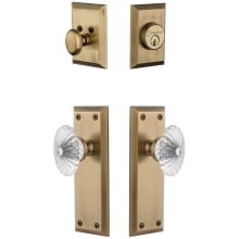 Fifth Avenue Solid Brass Single Cylinder Keyed Entry Knobset and Deadbolt Combo Pack with Burgundy Crystal Knob and 2-3/4" Backset