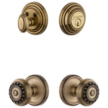 Georgetown Solid Brass Single Cylinder Keyed Entry Knobset and Deadbolt Combo Pack with Parthenon Knob and 2-3/4" Backset