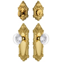 Grande Victorian Solid Brass Single Cylinder Keyed Entry Knobset and Deadbolt Combo Pack with Bordeaux Crystal Knob and 2-3/4" Backset