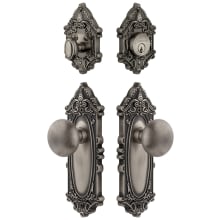 Grande Victorian Solid Brass Single Cylinder Keyed Entry Knobset and Deadbolt Combo Pack with Fifth Avenue Knob and 2-3/4" Backset