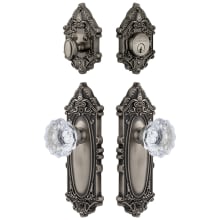 Grande Victorian Solid Brass Single Cylinder Keyed Entry Knobset and Deadbolt Combo Pack with Fontainebleau Crystal Knob and 2-3/4" Backset