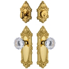Grande Victorian Solid Brass Single Cylinder Keyed Entry Knobset and Deadbolt Combo Pack with Fontainebleau Crystal Knob and 2-3/4" Backset