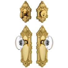 Grande Victorian Solid Brass Single Cylinder Keyed Entry Knobset and Deadbolt Combo Pack with Provence Crystal Knob and 2-3/4" Backset