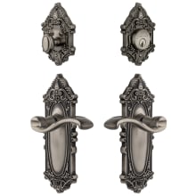 Grande Victorian Solid Brass Right Handed Single Cylinder Keyed Entry Leverset and Deadbolt Combo Pack with Portofino Lever and 2-3/4" Backset