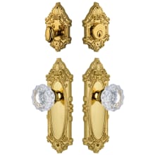 Grande Victorian Solid Brass Single Cylinder Keyed Entry Knobset and Deadbolt Combo Pack with Versailles Crystal Knob and 2-3/4" Backset
