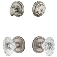 Newport Solid Brass Single Cylinder Keyed Entry Knobset and Deadbolt Combo Pack with Biarritz Crystal Knob and 2-3/4" Backset