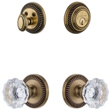 Newport Solid Brass Single Cylinder Keyed Entry Knobset and Deadbolt Combo Pack with Fontainebleau Crystal Knob and 2-3/4" Backset