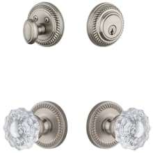 Newport Solid Brass Single Cylinder Keyed Entry Knobset and Deadbolt Combo Pack with Versailles Crystal Knob and 2-3/4" Backset