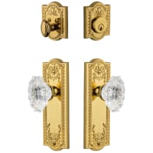 Parthenon Solid Brass Single Cylinder Keyed Entry Knobset and Deadbolt Combo Pack with Biarritz Crystal Knob and 2-3/4" Backset