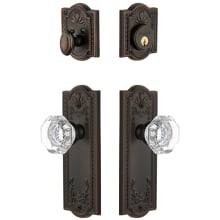 Parthenon Solid Brass Single Cylinder Keyed Entry Knobset and Deadbolt Combo Pack with Chambord Crystal Knob and 2-3/4" Backset