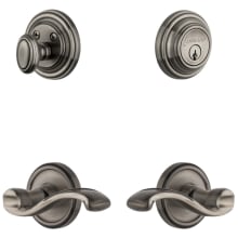 Georgetown Solid Brass Right Handed Single Cylinder Keyed Entry Leverset and Deadbolt Combo Pack with Portofino Lever and 2-3/4" Backset