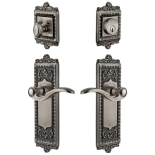 Windsor Solid Brass Right Handed Single Cylinder Keyed Entry Leverset and Deadbolt Combo Pack with Bellagio Lever and 2-3/4" Backset