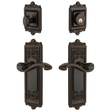Windsor Solid Brass Right Handed Single Cylinder Keyed Entry Leverset and Deadbolt Combo Pack with Portofino Lever and 2-3/4" Backset