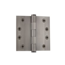 4 x 4" Square Corner Plain Bearing Solid Brass Mortise Door Hinge with Button Finial - Single Hinge