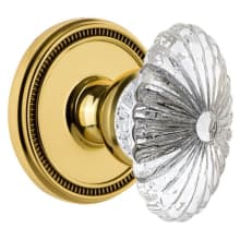 Soleil Solid Brass Rose Privacy Door Knob Set with Burgundy Crystal Knob and 2-3/8" Backset