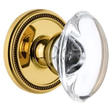 Soleil Solid Brass Rose Privacy Door Knob Set with Provence Crystal Knob and 2-3/8" Backset
