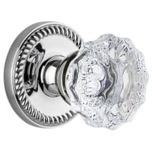 Newport Solid Brass Rose Privacy Door Knob Set with Fontainebleau Crystal Knob and 2-3/8" Backset