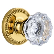 Newport Solid Brass Rose Dummy Door Knob Set with Fontainebleau Crystal Knob