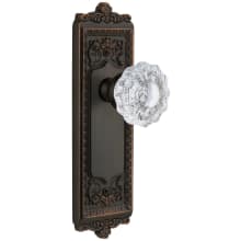 Windsor Solid Brass Rose Privacy Door Knob Set with Versailles Crystal Knob and 2-3/8" Backset